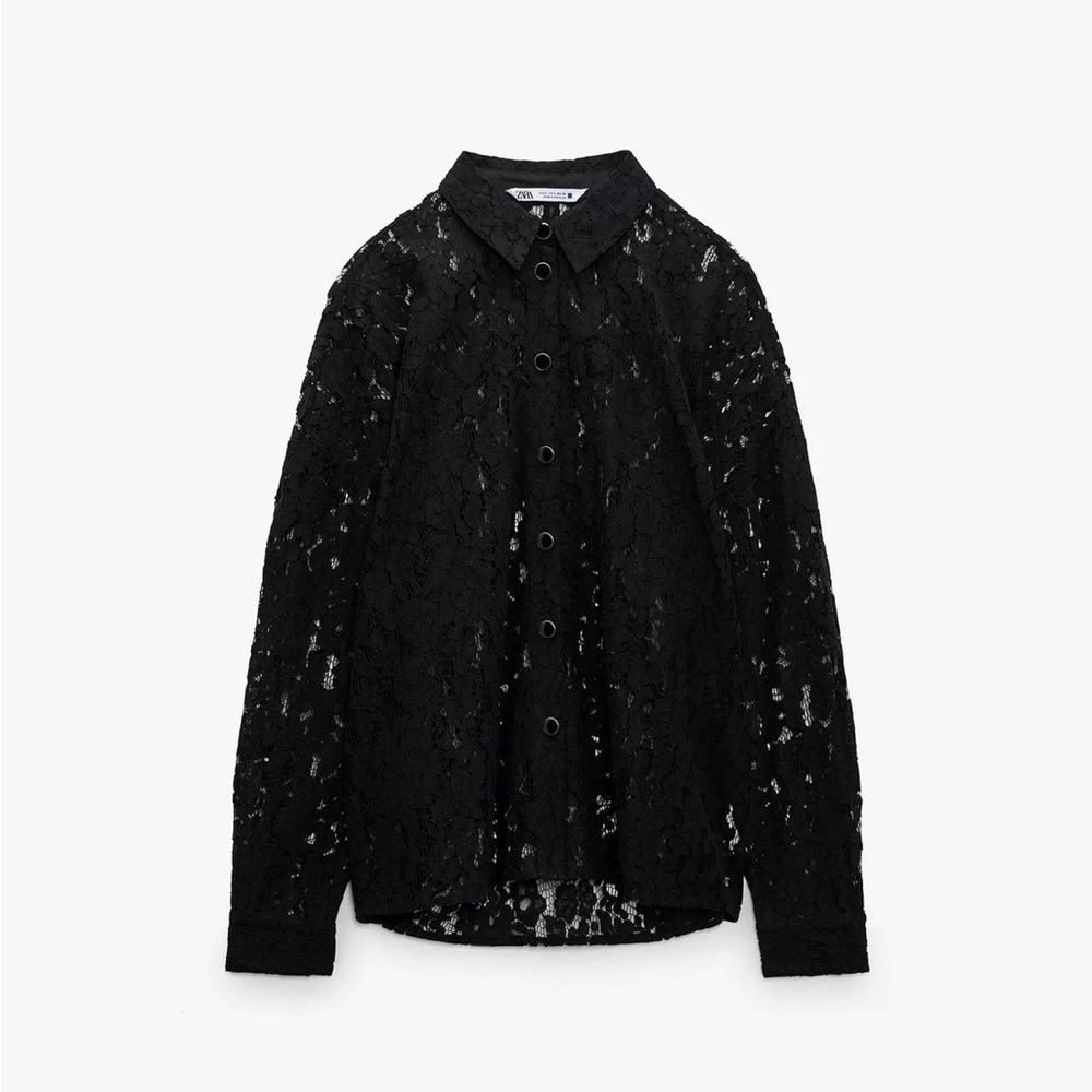 Black semi sheer- Lace Button-Up Shirt